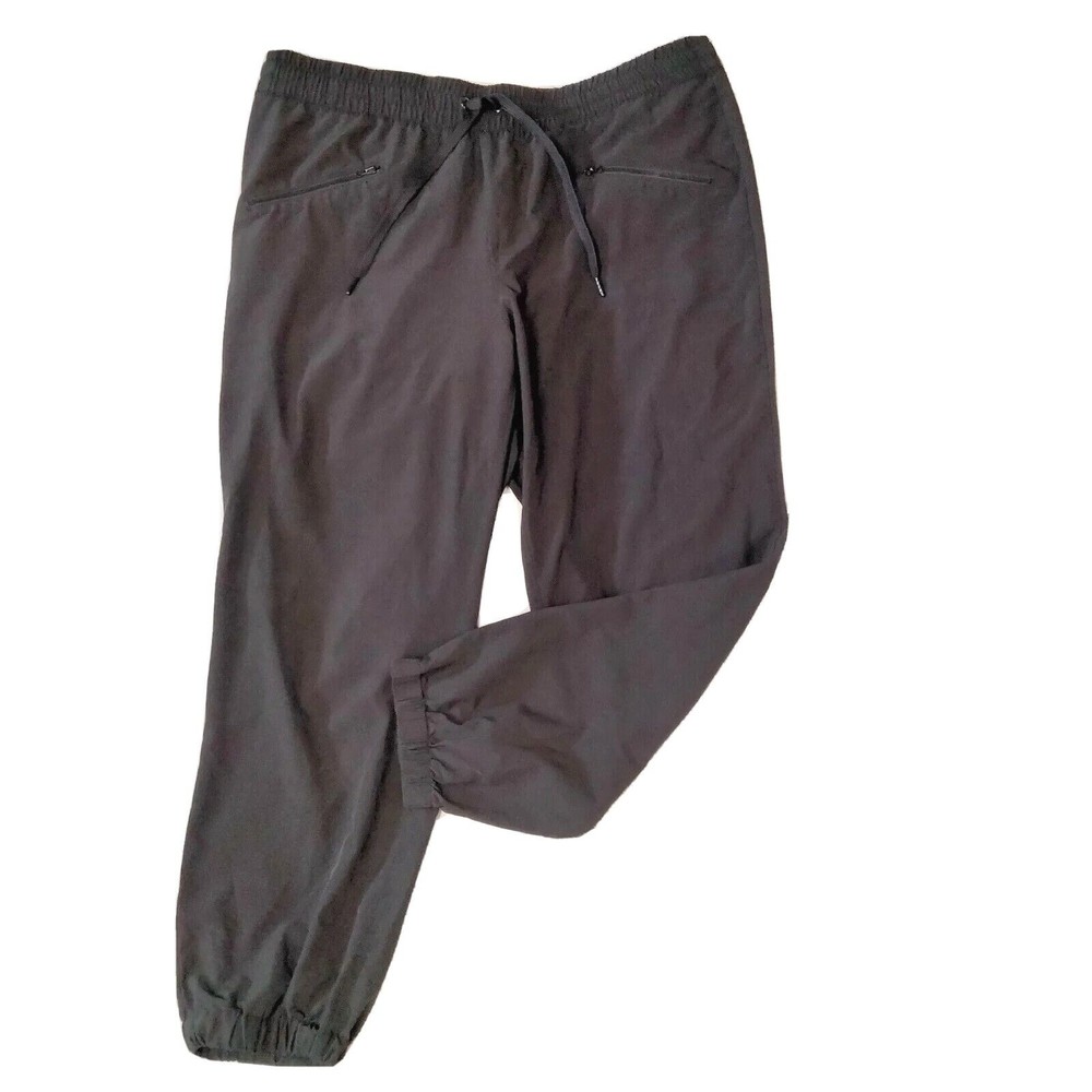 MTA Sport Active Pants Size 1x Black Jogger 27" Inseam Pull On Tie Stretch Thin